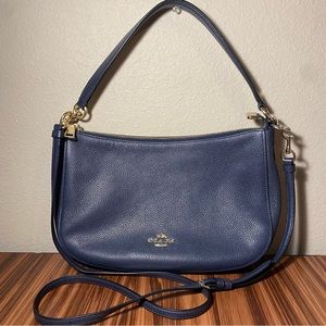 Coach Sutton Crossbody Bag Navy Blue Pebbled Leather Small Shoulder Bag